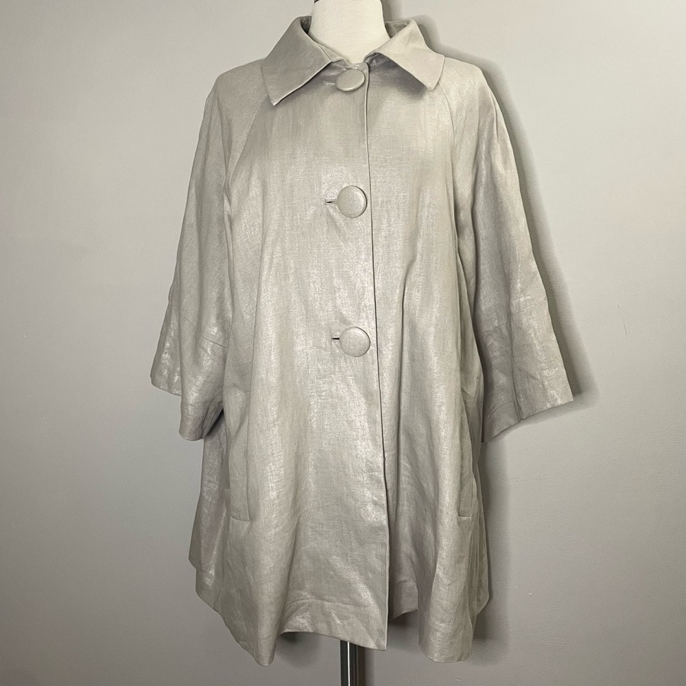 Spiegel Shimmer Linen 3/4 Sleeve Button Front Swing Coat